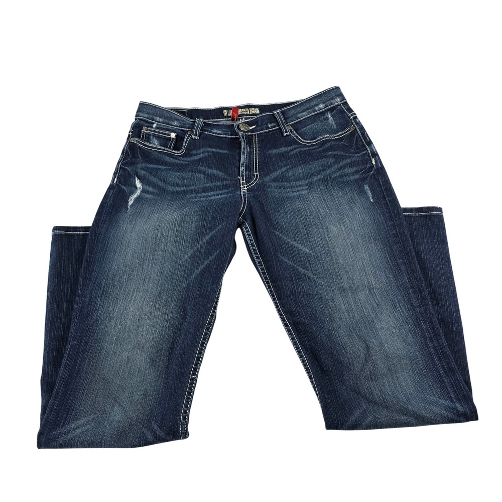 BKE Drew Bootcut Jeans‎ Womens 32x31.5 Dark Wash Distressed Embellished 13160